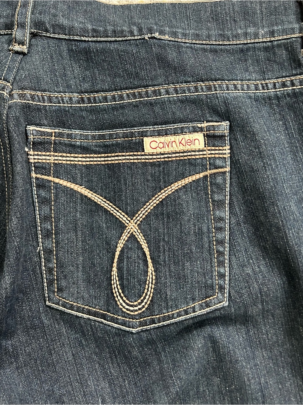 Calvin Klein Vintage Flare Jeans Dark Blue Denim with Contrast Stitching